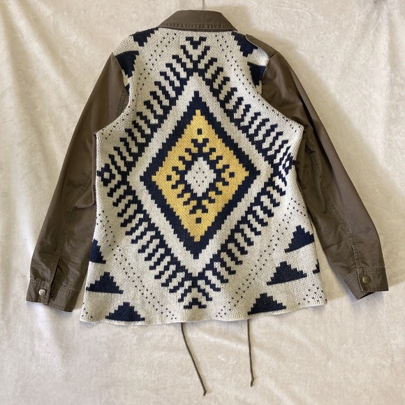 Aztec Print Army Green Utility Jacket Size L Knit Back Design Blu Pepper - Picture 4 of 6